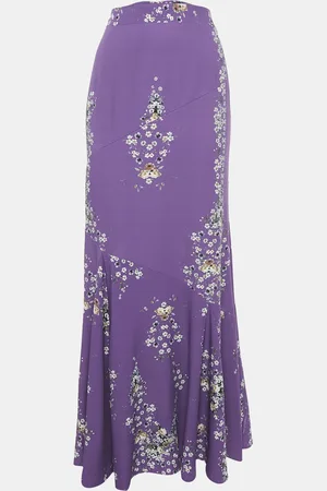 Roberto Cavalli Floral Print Crepe Flared Maxi Skirt L