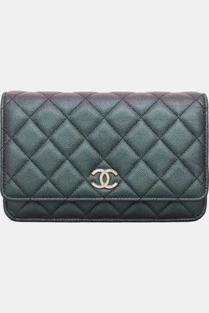 CHANEL Purple & Iridescent Caviar Leather Quilted Wallet On Chain