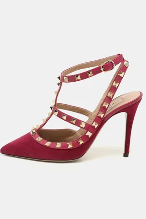 VALENTINO Suede Rockstud Ankle Strap Pumps Size 37