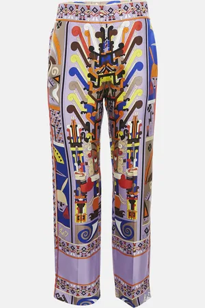 Emilio Pucci /Orange Printed Silk Wide Leg Trousers S