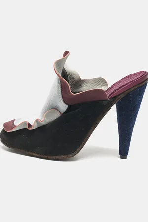 Fendi Nubuck Leather and Velvet Mules Size 39