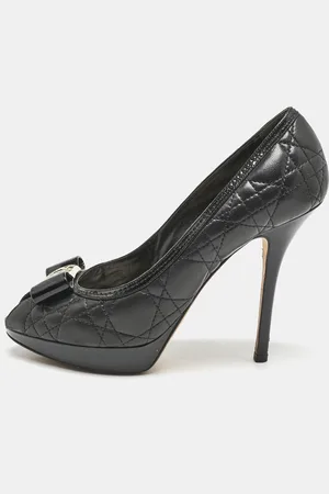 Dior Cannage Leather Bow Peep Toe Platform Pumps Size 39