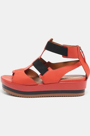 Fendi /Black Leather and Elastic Strappy Platform Sandals Size 38.5