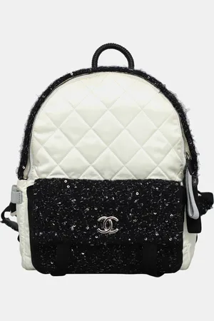 CHANEL White & Leather, Nylon, Tweed Quilted Nylon & Tweed Backpack