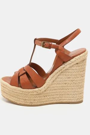 Saint Laurent Saint Laurent Leather Tribute Espadrille Wedge Sandals 37.5