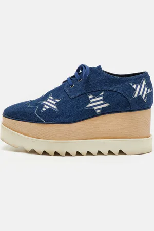 Stella McCartney Denim Elyse Star Platform Derby Sneakers Size 39.5