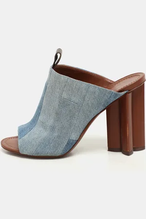 LOUIS VUITTON Faded Patchwork Denim Flower Heel Mules Size 37