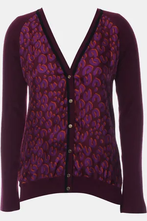 LOUIS VUITTON Burgundy Wool Printed Knit Cardigan sz M