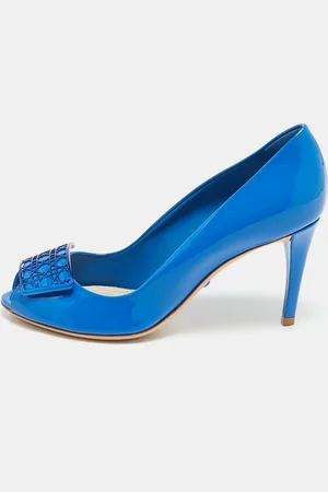 Dior Patent Leather Metal Cannage Plaque Detail Peep Toe Pumps Size 36