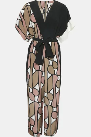 Diane von Furstenberg Printed Silk Belted Jumpsuit M