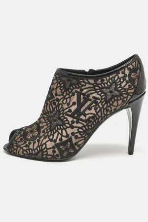 LOUIS VUITTON Lace and Mesh Monogram Zip Up Booties Size 38.5