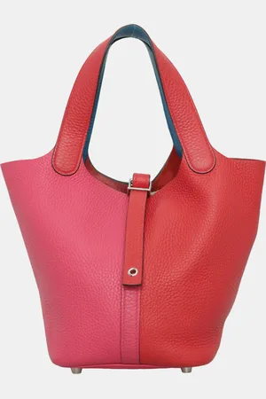 Hermès Rouge de Coeur, Rose Extreme & Bleu Zanzibar Clemence Leather Picotin Lock 18 Bag