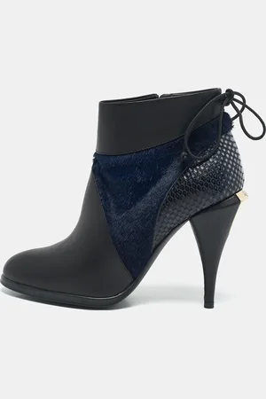 Fendi /Blue Leather and Calf Hair Ankle Booties Size 36.5