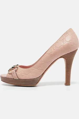Gucci Ssima Leather Horsebit Peep Toe Pumps Size 38.5