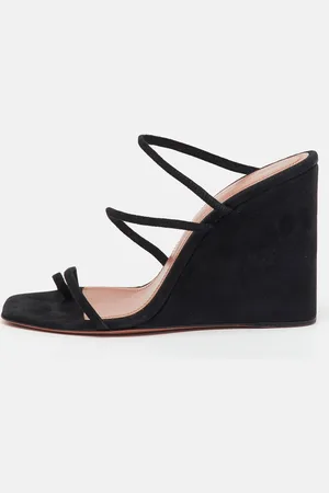 Amina Muaddi Suede Naima Wedge Sandals Size 36