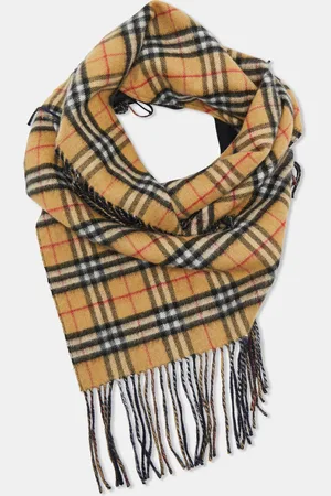 Burberry Burberry Brown Checks Cashmere Fringed Shawl