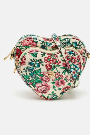 Gucci Floral Printed Leather Interlocking G Heart Shoulder Bag