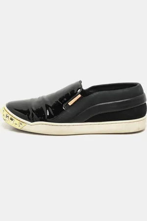 LOUIS VUITTON Suede, Patent and Leather Studded Tempo Slip-On Sneakers Size 36.5