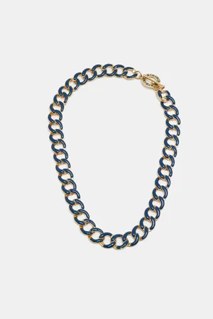 Carolina Herrera CH /Orange Enamel Gold Tone Metal Necklace