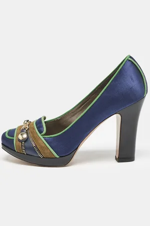 Etro /Green Satin Zip Embellished Block Heel Pumps Size 38