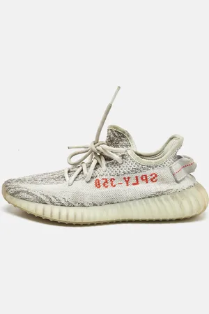 adidas /White Knit Fabric Boost 350 V2 Cloud White Non-Reflective Sneakers 39 1/3