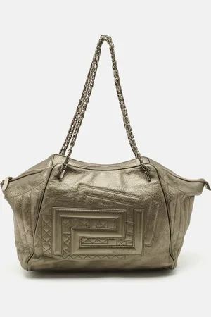 VERSACE Greca Embossed Leather Zip Chain Tote