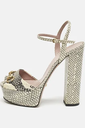 Gucci Two Tone Python Leather GG Marmont Ankle Strap Sandals Size 39.5