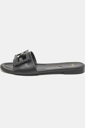 Fendi Leather Logo Flat Slides Size 37