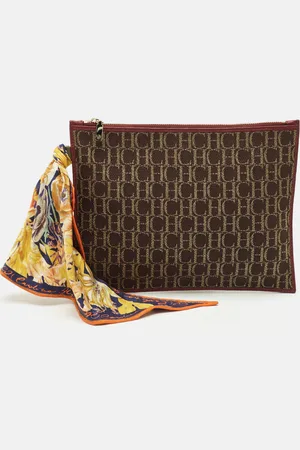 Carolina Herrera Monogram Canvas and Leather Scarf Flat Pouch