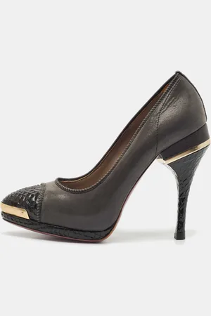 VERSACE /Black Python Leather and Canvas Platform Pumps Size 39
