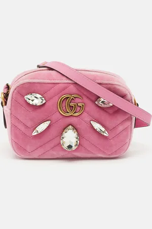 Gucci Matelassé Velvet Mini Faux Diamond GG Marmont Camera Bag