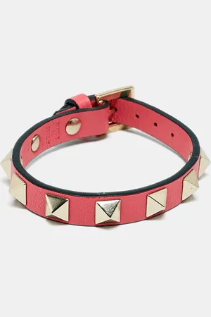 VALENTINO Rockstud Leather Gold Tone Bracelet