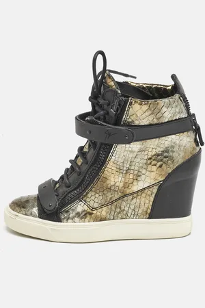 Giuseppe Zanotti Python Embossed Leather Wedge Sneakers Size 39