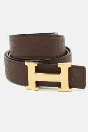 Hermès Hermès /Chocolat Togo Leather H Buckle Reversible Belt 95CM