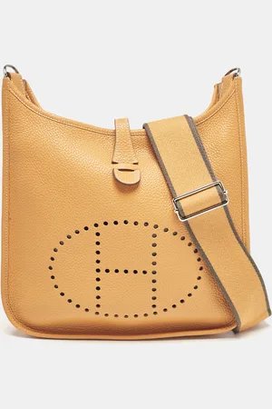 Hermès Moutarde/Etain Taurillon Clemence Leather Evelyne III PM Bag