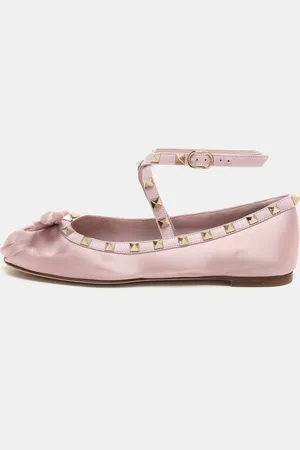 VALENTINO Satin and Rockstud Ankle Strap Ballet Flats Size 36.5