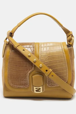 Fendi Tricolor Leather and Crocodile Medium Anna Top Handle Bag