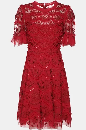 Needle & Thread Mesh Embroidered Liliy Bloom Mini Dress S
