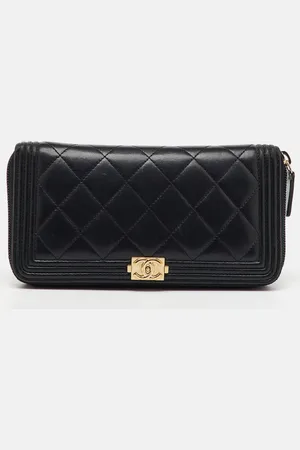 CHANEL Quilted Leather Boy Zip Around Wallet