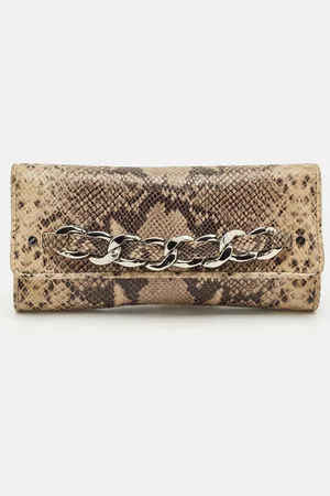 Michael Kors /Black Python Embossed Leather Chain Detail Clutch