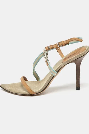 Gucci Canvas And Leather GG Logo Ankle Strap Sandals Size 37