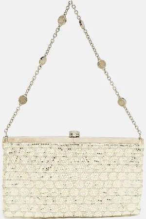Bvlgari /Grey Karung and Leather Frame Chain Clutch