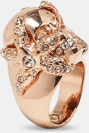 Alexander McQueen Skull Starfish Crystals Rose Tone Ring Size 52