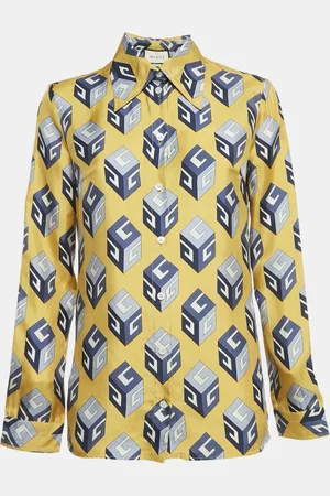 Gucci Cube Print Silk Long Sleeve Shirt M