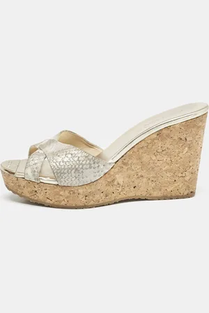 Jimmy Choo Python Embossed Leather Prima Cork Wedge Platform Sandals Size 38