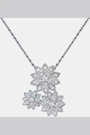 Van cleef 18K Gold Full Diamond Lotus Pendant Three Flower Necklace