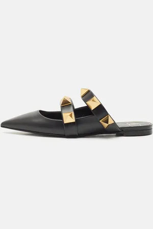 VALENTINO Leather Roman Stud Flat Mules Size 36.5
