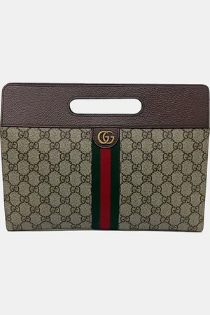 Gucci Brown Canvas and Leather Ophidia handle clutch bag
