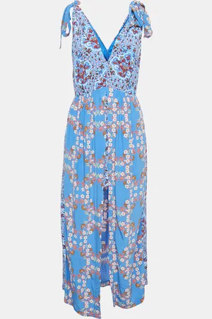 Sandro Navy Floral Print Crepe Layered Midi Dress M