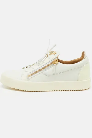 Giuseppe Zanotti Leather and Patent Leather Double Zip Low Top Sneakers Size 44